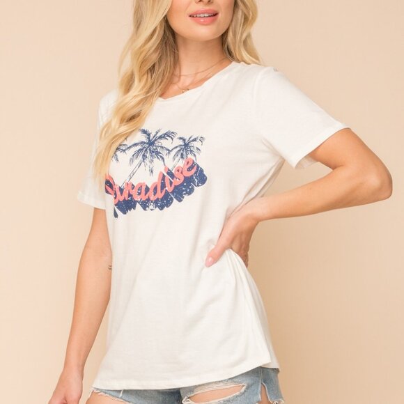 HEM & THREAD Paradise Graphic Tee | White Palm Tree Print T-Shirt - Picture 3 of 10